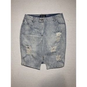 Kulala Jean Skirt Women Large (Fit Medium) Blue Light Distressed Glitters  Denim